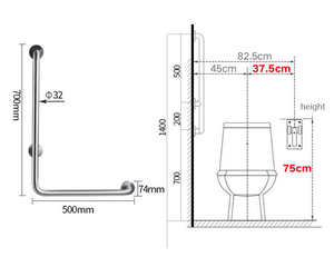 Barandilla de Seguridad en Forma de L para Baños Públicos de Hoteles Guardian, para Personas Mayores, Acero Inoxidable 304 - Product Image 3