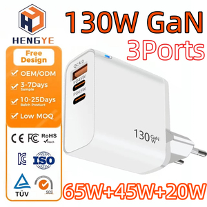 Chargeur GaN 65W PD, chargeurs rapides USB-C PD 20W 45W, adaptateur secteur GaN Type C 130W au <span class=keywords><strong>total</strong></span>, 3 ports, prise EU US UK, fabrication OEM - Product Image 1