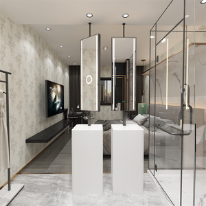 Espejo LED de acero inoxidable para maquillaje, accesorio moderno para salón de belleza montado en el techo con marco de 2 caras - Product Image 5