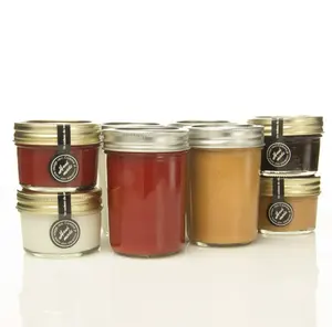 Commercio all'ingrosso di 4 once 8 once 12 once Bocca Larga Size Trapuntata Mason Vetro Canning Vaso Con Coperchio In Argento per Marmellata gelatina