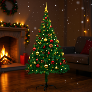 Árbol de Navidad Artificial Verde Preiluminado de 1.5 m con Adornos, Luces LED Blancas Cálidas, Enchufable, para Interiores - Product Image 2