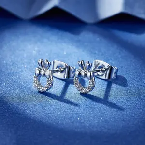 Best-Selling Bow Knot Stud Earrings Cute Fashion Zircon Trendy Brass Copper Jewelry Rhodium Plated Size ODM Supply