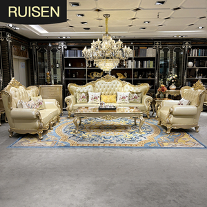 Meubles de villa européens de haute qualité personnalisés, sculptés à la main en bois massif, <span class=keywords><strong>canapé</strong></span> de salon français de luxe, <span class=keywords><strong>canapé</strong></span> en <span class=keywords><strong>cuir</strong></span> - Product Image 1