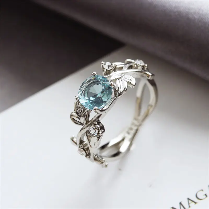 R-057 New Design Elegant Big Diamond Women Wedding Rings Silver Fashion Jewelry Blue Sapphire Ring