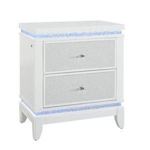 Adalid White Nightstand With Crystal Accents <b>Storage</b> <b>Drawers</b> - Product Image 2