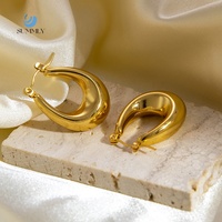 Boucles d'oreilles créoles épaisses vintage SUMMLY en forme de C, creuses, plaquées or 18 carats, en acier inoxydable, bijoux de mode pour femme, cadeau de fête