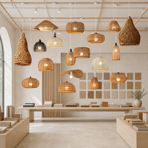 Lampada a Sospensione <span class=keywords><strong>in</strong></span> <span class=keywords><strong>Vimini</strong></span> Naturale Intrecciato, Lampadario Vintage Boho per Sala da Pranzo, Caffè, Ristorante, Hotel - Product Image 1