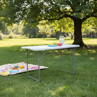 Table pliante moderne d'extérieur populaire de 122 cm (4 pieds) avec panneau en HDPE et pieds en acier inoxydable, hauteur réglable pour cour, entrée et extérieur