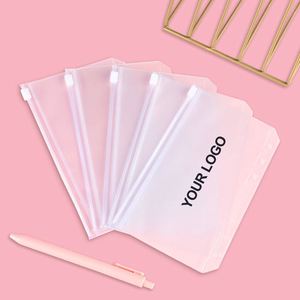 Pochettes transparentes en PVC givré A5 A6 A7 avec logo personnalisé, durables, flexibles, à 6 trous, avec fermeture éclair, pour classement - Product Image 1