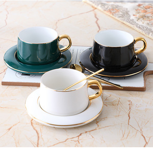 Creative Gold European Style Ceramic Mug with Luxury <b>Small</b> Coffee Cup Saucer Set Gold Rim Tray and Spoon Included - Product Image 2