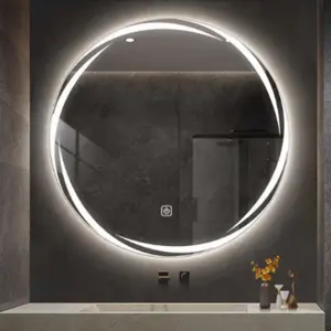 Vente en gros Miroir de bain rond à LED 70cm 80cm 90cm Miroir intelligent à LED avec éclairage avant Miroir à LED avec écran tactile Miroir à LED pour salle de bain