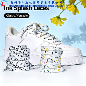 8mm Flache Bedruckte Splash-Ink-Schnürsenkel für Herren/Damen, Lässige Schwarz/Weiße Polyester-Baumwoll-Schnürsenkel AJ1 <span class=keywords><strong>AF1</strong></span> mit Bronzierung und Metalleffekt - Product Image 2