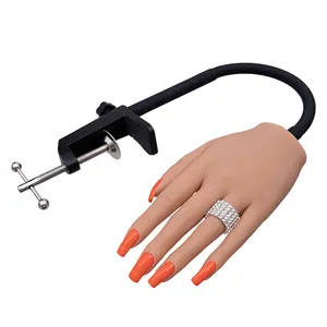 Short Soft Multicolor Silicone Practice Hand with Bracket for Nails Training Movable Flexible False Hand Fake Model Displays