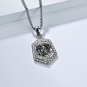 Deslustre libre de lujo joyería de diamante completo amuleto de acero inoxidable mitología Medusa Gorgon colgante collar de circón - Product Image 5
