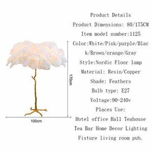 Nordic <strong>Floor</strong> <strong>Lamps</strong> Art <strong>Pink</strong> Ostrich Feather Lampshade <strong>Floor</strong> Light Decorative Glitter Copper Art Standing Lights - Product Image 6