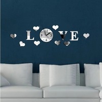 Hot Sale DIY 3D Acryl Wanduhr für Love Shape Mirror Home Aufkleber Quarz Quarz für die Inneneinrichtung