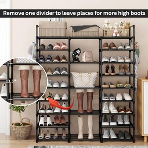 3 Row 9 Tier Tall Shoe Rack Organizer for Closet Entryway Adjustable Shoe <strong>Boot</strong> Storage Rack Shoe <strong>Stand</strong> for Bedroom Corner - Product Image 3
