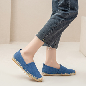 <span class=keywords><strong>Espadrilles</strong></span> confortables pour femmes, en toile souple, gris clair, à bout fermé, avec bordure en jute tressée, à enfiler, pour l'été - Product Image 6