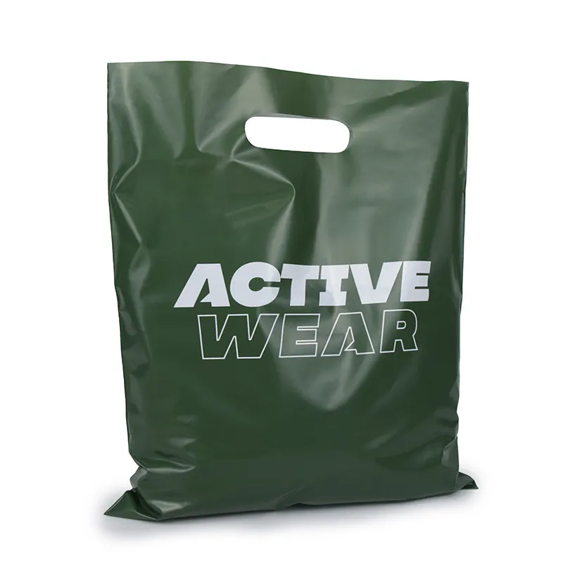 Sac à provisions en plastique imprimé personnalisé emballage de vêtement sac découpé à l'emporte-pièce sacs d'emballage en plastique poignée découpée avec propre logo