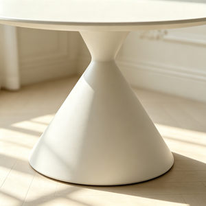 Table à manger minimaliste ronde en pierre frittée, base en forme de sablier blanc crème, pour la maison, salle à manger, café, hôtel, restaurant - Product Image 2