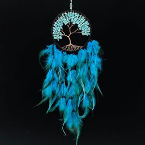 Usine directe de haute qualité décoration de la maison arbre de vie conception <span class=keywords><strong>attrape</strong></span>-rêves <span class=keywords><strong>plume</strong></span> bleue peut être accroché - Product Image 5