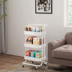 Multi-functional 3-Layer <b>Rolling</b> Trolley Storage Cart PP Mesh Basket Household Kitchen <b>Rack</b> for Food & Garage Use - Product Image 2
