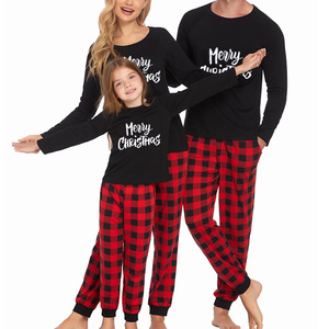 Proveedor gran oferta acogedora ropa de dormir de Navidad familia pijama de 3 piezas conjunto blusa informal estampado a cuadros cintura elástica pantalones de punto Navidad - Product Image 5