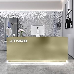 Bancone Reception di Lusso Moderno in Acciaio Inox, Arredamento per Salone di Bellezza con Illuminazione LED - Product Image 6