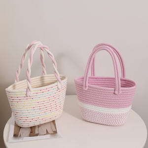 Travel Handmade Beach Woven Handtasche Tragbare Baumwoll tasche Ladies Bucket <span class=keywords><strong>Bag</strong></span> Niedliche gestrickte Umhängetasche für Frauen - Product Image 1