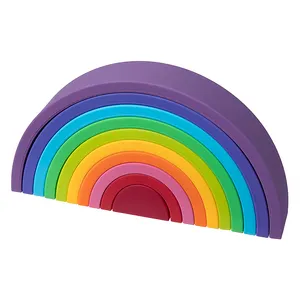 Hot Selling 10 Layers Purple Rainbow BPA Free Food Grade Silicone Building Blocks Baby Teething Kid Rainbow Stacking Toys