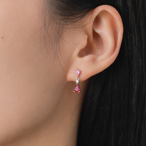 Teardrop Pink <b>Ruby</b> Zircon 2Pcs Jewelry Set Dangle Drop <b>Necklace</b> Earrings Women Bridal Wedding Jewelry Set - Product Image 6