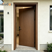 Porte d'entrée moderne en bois massif à lattes verticales, porte de sécurité extérieure de luxe pour villa, étanche avec serrure intelligente