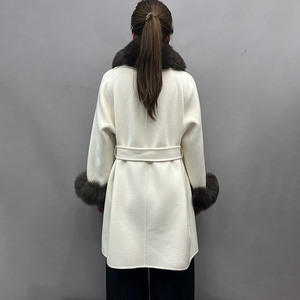 Abrigo de Invierno para Mujer, Mezcla de Lana y Cachemira, con Ribete de Piel de Zorro Auténtica, Cuello y Puños Desmontables, Abrigo de Lana de Doble Cara de Lujo para Mujer - Product Image 3