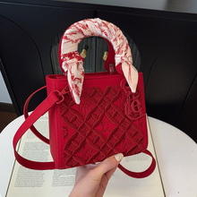 Bolso de Mano de Lujo para <span class=keywords><strong>Mujer</strong></span>, Nuevo Bolso Bandolera de Moda con Pañuelo de Seda Bordado a Cuadros, Correa de Hombro con Diseño de Rejilla, Mochila Elegante - Product Image 3