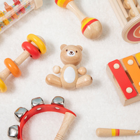 Ensemble de 7 jouets pour bébé favorisant le développement sensoriel, en bois naturel, hochets bio pour nouveau-nés et jouets musicaux Montessori