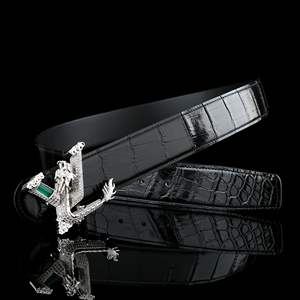 Cinturones de Lujo de Diseñador, Marca Famosa, de Piel de Cocodrilo Genuina para Hombre, con Hebilla de Acero, Ligeros, Transpirables y Duraderos - Product Image 6