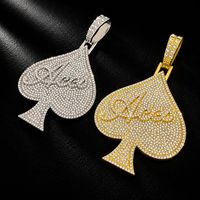 Nouveau Collier Pendentif Carte d'As Hip Hop Iced Out en Alliage, Pique Cœur, pour Hommes, Style Streetwear, Bijou de Mode Entièrement Sertie de Strass