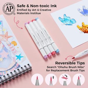 Marcadores de <span class=keywords><strong>alcohol</strong></span> <span class=keywords><strong>Ohuhu</strong></span>: cincel suave 60 Ilustración-pincel de color y cincel suave Marcadores de dibujo de puntas dobles - Product Image 5