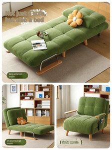 Sofá Cama Plegable de Terciopelo Moderno con Estructura de Madera Sólida, Diseño que Ahorra Espacio para Sala de Estar o Uso Comercial, Color Crema, Altura Ajustable - Product Image 2