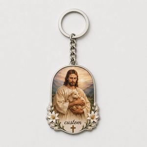 Porte-clés en alliage de zinc personnalisés en gros avec portrait religieux de Jésus, symboles d'églises, baptême, foi chrétienne, mission, souvenir - Product Image 3