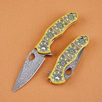 Couteau de poche Damas de qualité supérieure, couteau pliant à roulement à billes avec manche en aluminium pour le camping en plein air et le transport quotidien