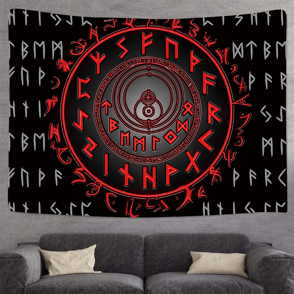 Viking White Wolf Tapestry Ancient Symbol Meditation Runes Art Wall Hanging Tapestries