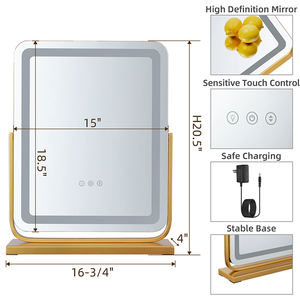 Espejo con Marco de Hierro y Brillo Ajustable Personalizado, con 12 Luces LED Atenuables, Acabado Dorado, para Uso en Dormitorio y Hogar - Product Image 3