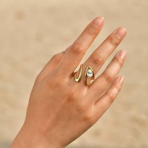 Fen Yi Großhandel verstellbare nicht verblassende Mode Damen Edelstahl vergoldet Zirkon geometrische Linien Mädchen Ring - Product Image 4
