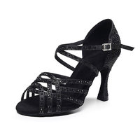 Chaussures de danse latine en strass pour femmes, chaussures de danse classiques pour salle de bal, chaussures de fête et de mariage pour dames, chaussures de danse de compétition