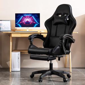 Silla Gamer Ergonómica <span class=keywords><strong>de</strong></span> Piel Sintética Negra, Económica, <span class=keywords><strong>de</strong></span> Respaldo Alto, para Juegos <span class=keywords><strong>de</strong></span> PC, con Reposapiés, Directo <span class=keywords><strong>de</strong></span> Fábrica - Product Image 2