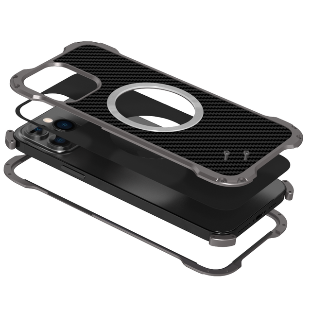 New Carbon Fiber Aluminum Metal Magnetic Wireless Charging Camera Protector Phone case Cover for iphone 16 Pro Max 14 13 12 15