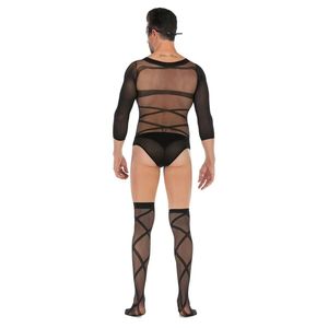 <b>Men's</b> Sexy Mesh Bodysuit One Size Black Nylon <b>Lingerie</b> Costume Winter 2024 - Product Image 4