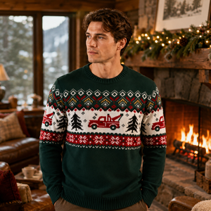 <span class=keywords><strong>Pull</strong></span> de Noël pour <span class=keywords><strong>homme</strong></span> 2026 en coton 100% avec capuche, motif géométrique et logo frontal, grande taille personnalisée, vente en gros ODM - Product Image 3