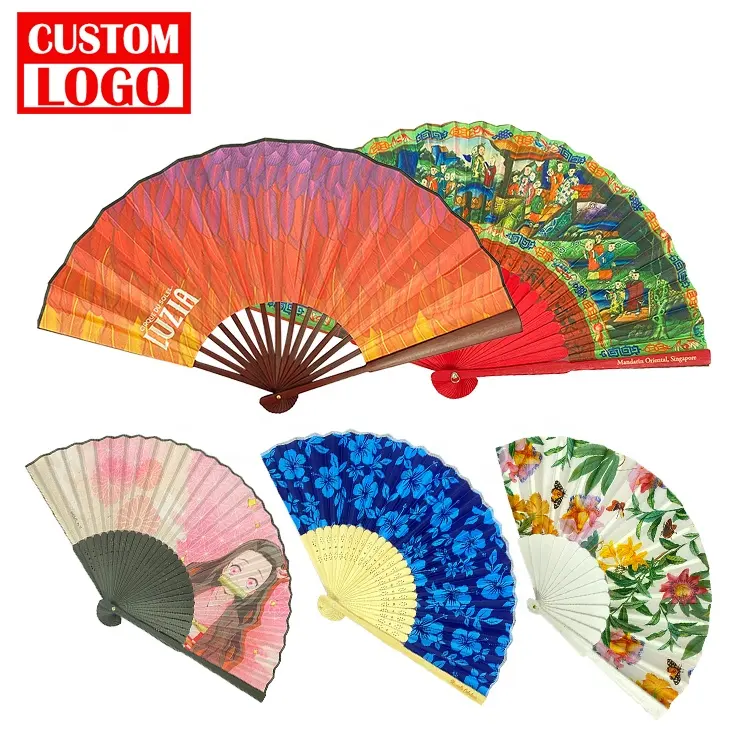 Sublimation Custom Logo Handmade Custom Hand Fan Paper Fabric Printing Hand Fan Printed